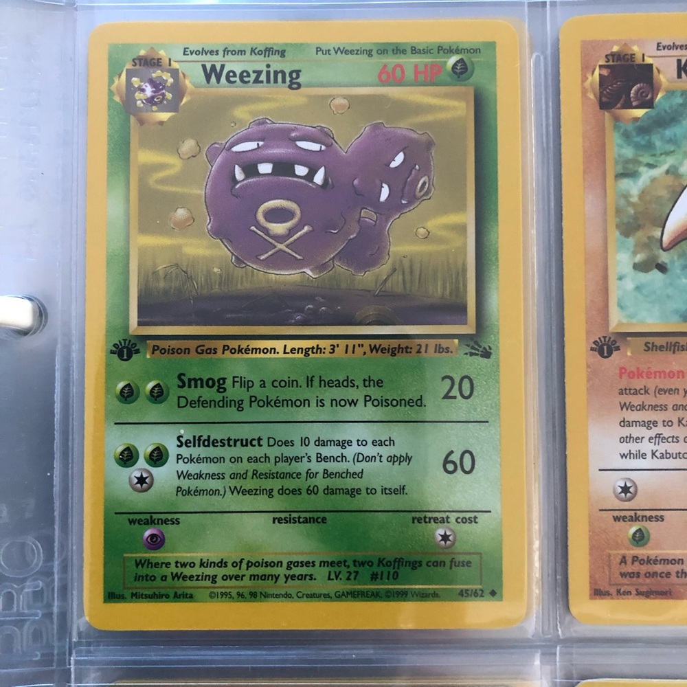 1990’s rare vintage 1st edition Weezing Pokémon card 45/62